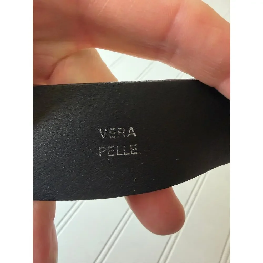 Vintage 1990’s Versace Classic V2 Silver Belt Buckle Italian Black Leather Strap
